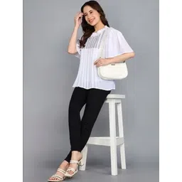 IQRA ENTERPRISE Floral Embroidered Puff Sleeve Chiffon Top image 2