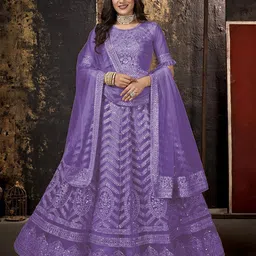 A TO Z CART Embroidered Net Fit & Flare Ethnic Dress-picture-35