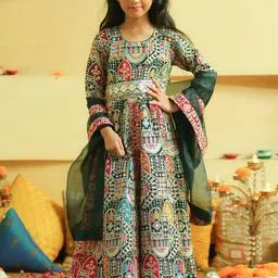 Alyaansh Couture Girls Embroidered Cotton Maxi Ethnic Dress With Dupatta-image-51