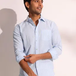 Fabindia Men Spread Collar Vertical Striped Cotton Relaxed Fit Casual Shirt image 1