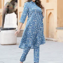 KALINI Floral Printed Pure Cotton Kurta With Trousers image 5