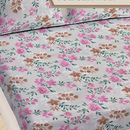 FABINALIV White & Pink Floral Printed 300 TC King Bedsheet Set 2.5 m x 2.55 m image 2
