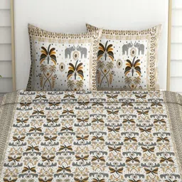 Spangle Grey & Green Ethnic Motifs 260 TC King Bedsheet with 2 Pillow Covers-image-3