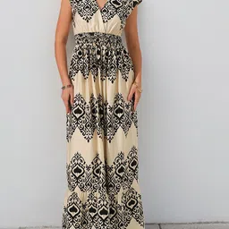 JC Mode Women Ethnic Motifs Printed V Neck Smocked Maxi Dress image 2