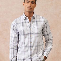 WROGN Men Comfort Slim Fit Tartan Checked Spread Collar Cotton Casual Shirt-picture-18