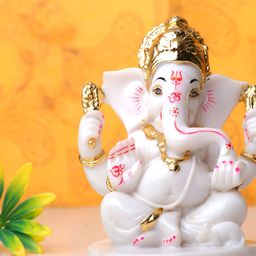 GW CREATIONS White & Red Lord Ganesha Religious Idol Showpiece-picture-47