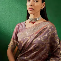 HERE&NOW Woven Design Zari Silk Blend Banarasi Saree image 5