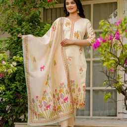 Pantos Women Ethnic Motifs Embroidered Kurta with Trousers & Dupatta image 5