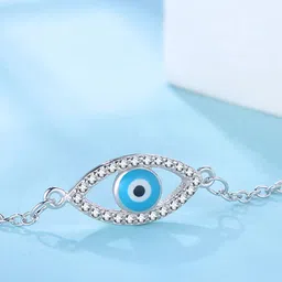 Peora Silver-Plated Cubic Zirconia Studded Evil Eye Adjustable Wraparound Bracelet image 4
