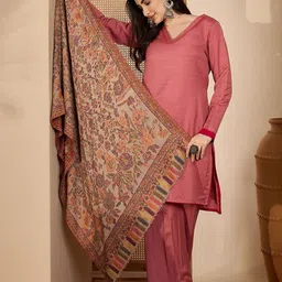 Sangria Ethnic Motifs Winter Pashmina Woven Design Shawl With Fringed Border image 3