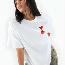 KAIDO Women Graphic Printed Round Neck Cotton Oversized T-shirt-image-88