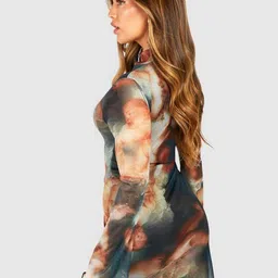 clobug Women Graphic Print Mock Neck Net Bodycon Mini Dress image 3