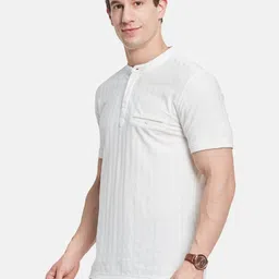 Octave Men Self Design Mandarin Collar Cotton T-shirt image 5