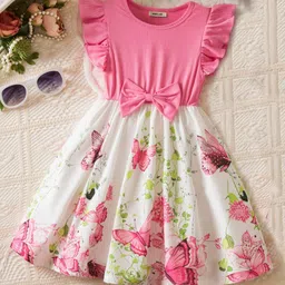 INCLUD Girls Butterfly Printed Bow Fit & Flare Dress-image-9