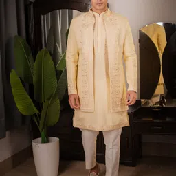 SUUTRAA BY SG Men Silk Blend Full Sleeves Embroidered Sherwani & Pyjamas-picture-29