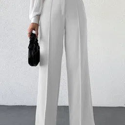Sugathari Women Textured Relaxed Loose Fit High-Rise Wrinkle Free Korean Pants-image-22