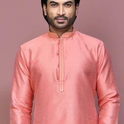 RANAK Mandarin Collar Geometric Woven Design Thread Work Straight Cotton Kurta image 5