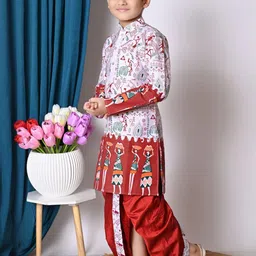 HUMAN CHOICE Boys Maroon Dupion Silk Printed Kurta & Dhoti Pants image 5