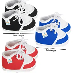 Neska Moda 0 To 12 Months Baby Boys & Baby Girls Pack of 3 Pair Combo Soft Cotton Lace Booties (Toe to Heel Length - 12 cm, Black, Blue, Red) image 2