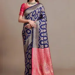 LEAFFEB Ethnic Motifs Zari Art Silk Heavy Work Banarasi Saree-picture-25