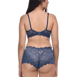 samvar Women Blue,Yellow Net Bra Panty Set for Lingerie Set Undergarments Pack of 2 image 5