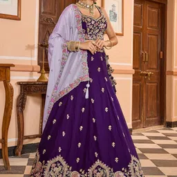 panchhi Embellished Sequinned Semi-Stitched Lehenga & Unstitched Blouse With Dupatta image 4