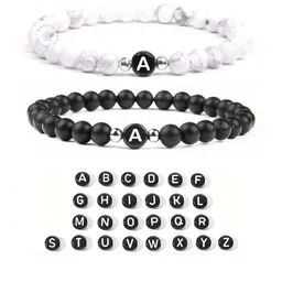 EDMIRIA Unisex Set of 2 Black & White Initial Letter Beaded Bracelet image 4