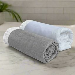 Heelium Grey & White 2 Pieces Bamboo 250 GSM Bath Towels-picture-17