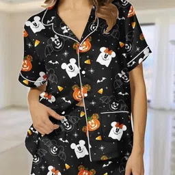 Softwrap Women Mickey & Minnie Ghost Printed Shirt & Shorts Night Suit-image-55