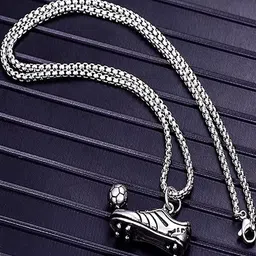 Vientiq Oxidised Sterling Silver Football Pendant Chain Necklace-picture-37