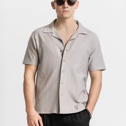 Snitch Men Relaxed Cuban Collar Textured Cotton Casual Shirt-image-14
