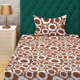 Myntra Elegant Homes Rust & White Floral Printed 300 TC Single Bedsheet & 1 Pillow Cover image 2