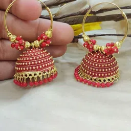 JMBW INTERNATIONAL Gold-Plated Dome Shaped Stone Studded Antique Jhumkas-picture-31