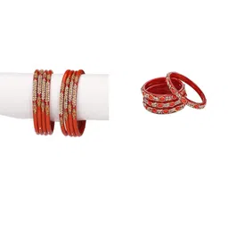 SOMIL Set Of 12 Red Artificial Stones & Beads Glass Bangles-picture-25