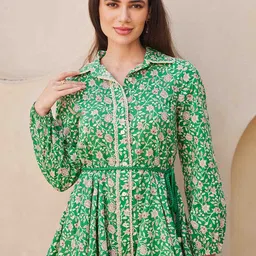 House of Sal Women Floral Printed Belted Shirt Mini Dress-picture-38