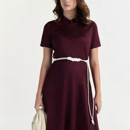 ELLE Shirt Collar A-Line Midi Dress image 2