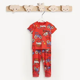 Juniors by Babyshop Boys Printed Pure Cotton T-shirt With Pyjamas-picture-37