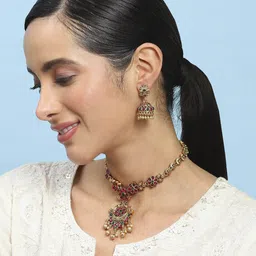 Biba Gold-Plated Stone-Studded & Beaded Jewellery Set image 4