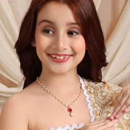 Ruby Raang Girls Gold-Plated Kundan Studded & Pearls Beaded Necklace-image-34