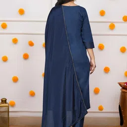 VASTRAHUT Women Ethnic Motifs Embroidered Round Neck Kurta with Trousers & Dupatta image 4
