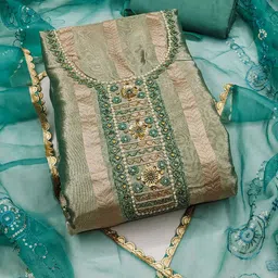 SAINOOR Striped Woven Design Embellished Organza Semi-Stitched Dress Material-picture-23