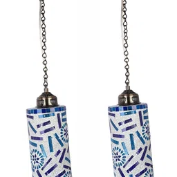 1ST TIME White & Blue Textured Printed Cylinder Self Assembly Ceiling Lamp-picture-27