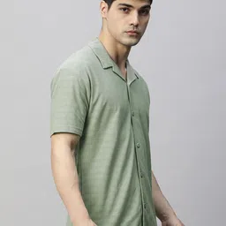 PRONK Men Cuban Collar Solid Cotton Casual Shirt image 5