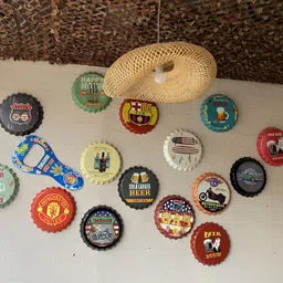 eazy wagon Orange-Colored & Brown Bottle Caps Printed Metal Wall Hangings image 2