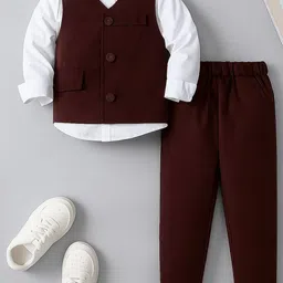 TOGEPI Boys Pure Cotton Maroon Formal Suit Set With Bow Tie-image-86