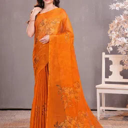 Garden Vareli Women Floral Printed No Border Festive Saree-image-15