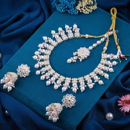 VATSALYA creation Alloy Gold- plated White Jewellery Set-picture-41