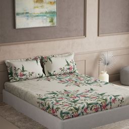 DDecor Beige Floral Printed 144 TC Cotton Double King Bedsheet Set 2.54 m x 2.74 m-picture-24