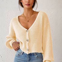 Blooming Tales Women Ribbed V-Neck Cardigan Sweater-picture-1