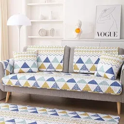 HOMETHREADS Blue & Multicoloured Printed Sofa Cover image 3